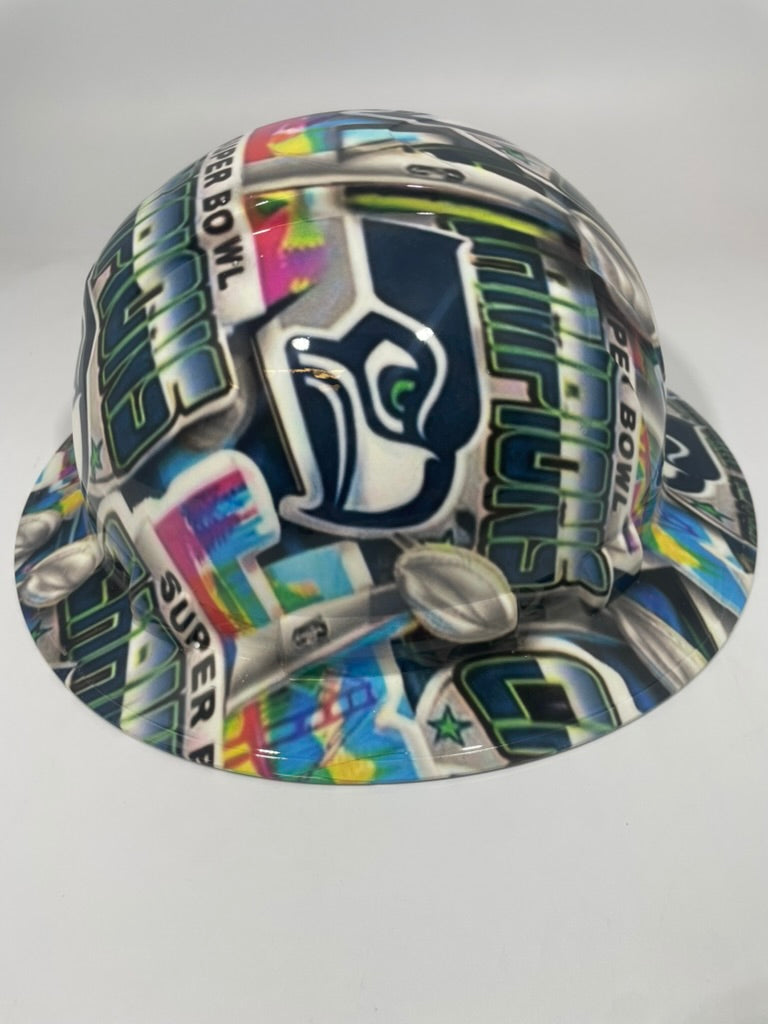 Full Brim Hard Hat Hydro Dipped Seahawks Super Bowl Champions