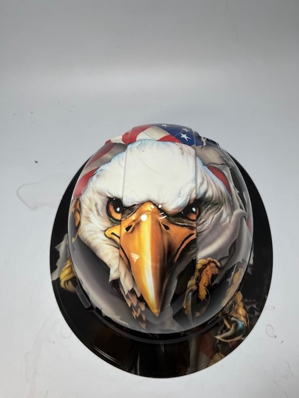 Full Brim Hard Hat Hydro Dipped BAD ASS AMERICAN FLAG EAGLE