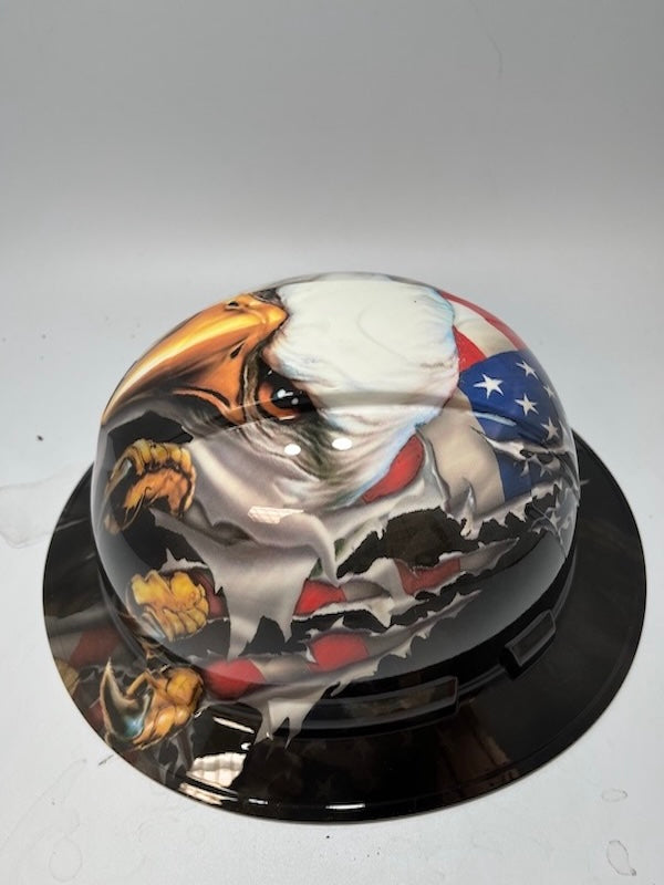 Full Brim Hard Hat Hydro Dipped BAD ASS AMERICAN FLAG EAGLE