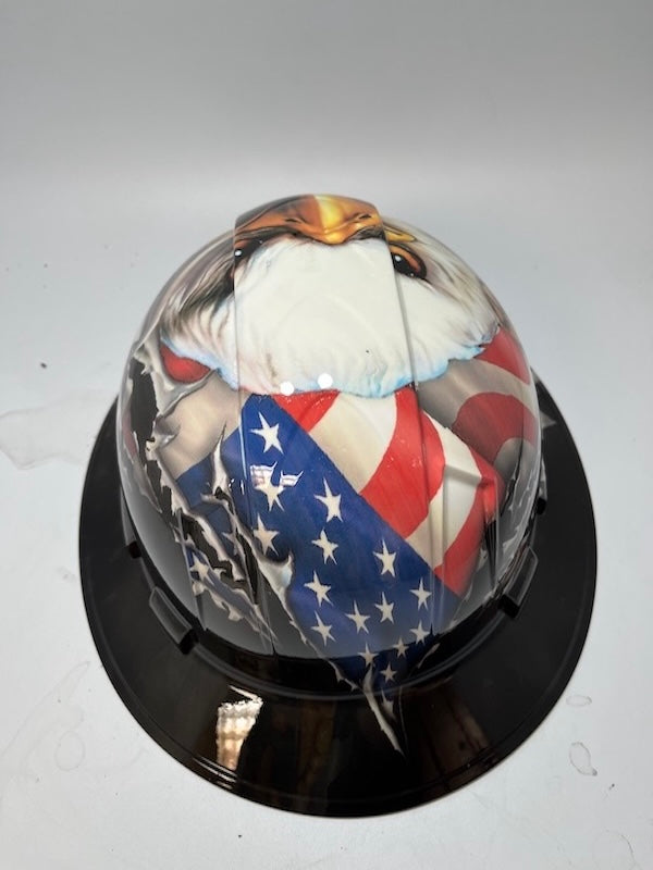 Full Brim Hard Hat Hydro Dipped BAD ASS AMERICAN FLAG EAGLE