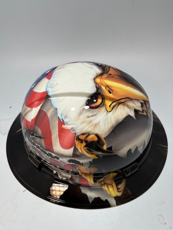 Full Brim Hard Hat Hydro Dipped BAD ASS AMERICAN FLAG EAGLE