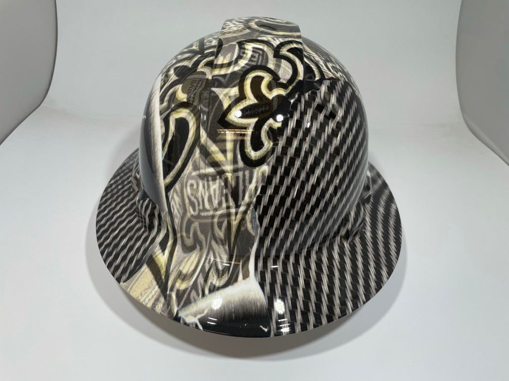 Full Brim Hard Hat Custom Hydro Dipped Saints Carbon Fiber