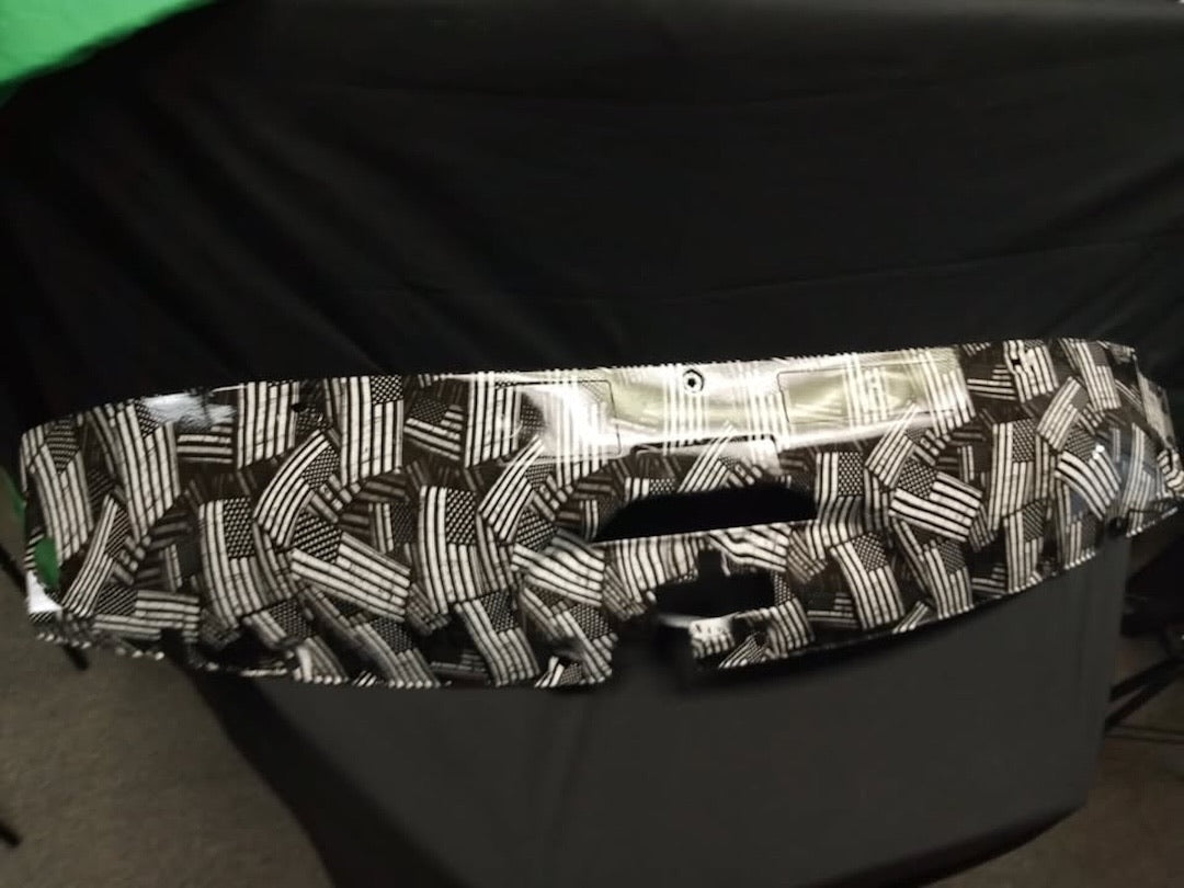Custom Black and White American Flags Hydro Dipped Upper Radiator Cover for Silverado, Tahoe & Cadillac