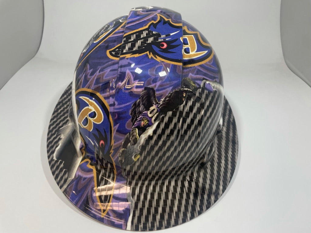Full Brim Hard Hat Custom Hydro Dipped Ravens Carbon FIber