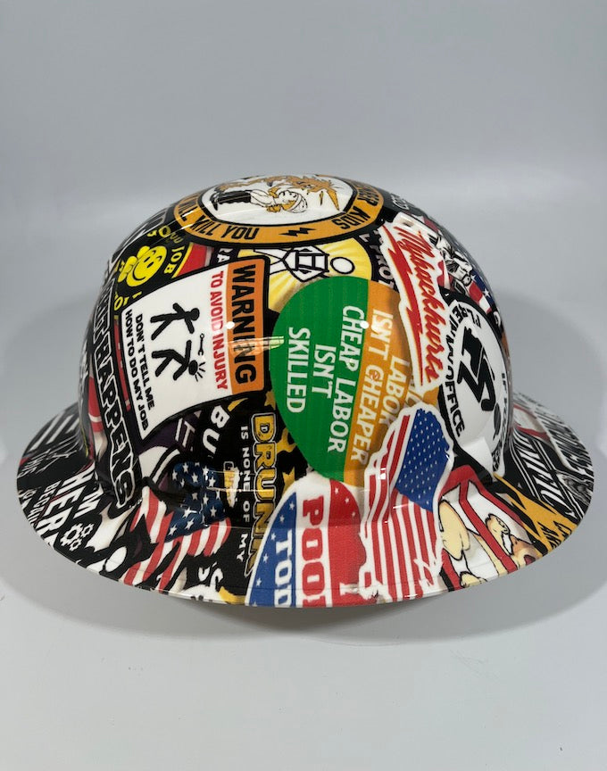 Full Brim Hard Hat Hydro Dipped CONSTRUCTION STICKER BOMB