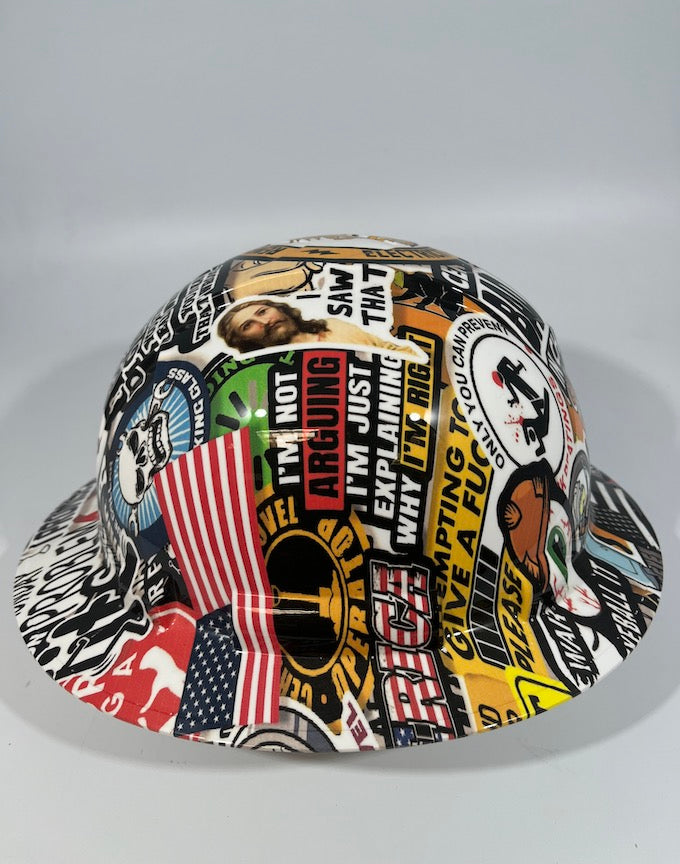 Full Brim Hard Hat Hydro Dipped CONSTRUCTION STICKER BOMB