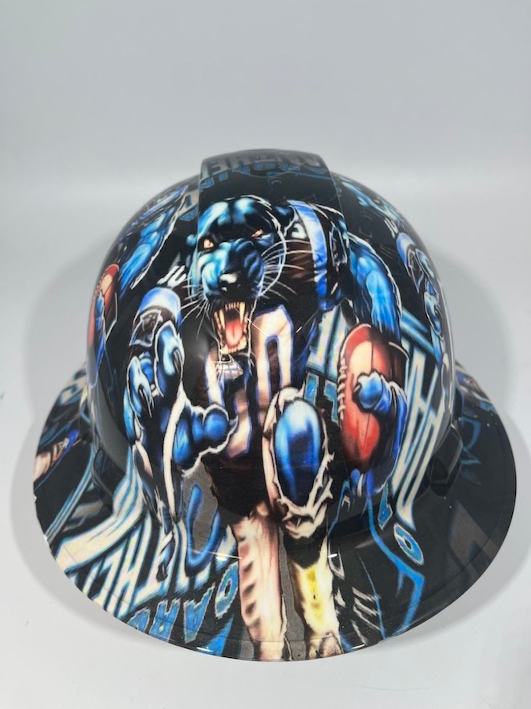 Full Brim Hard Hat Hydro Dipped CAROLINA PANTHERS