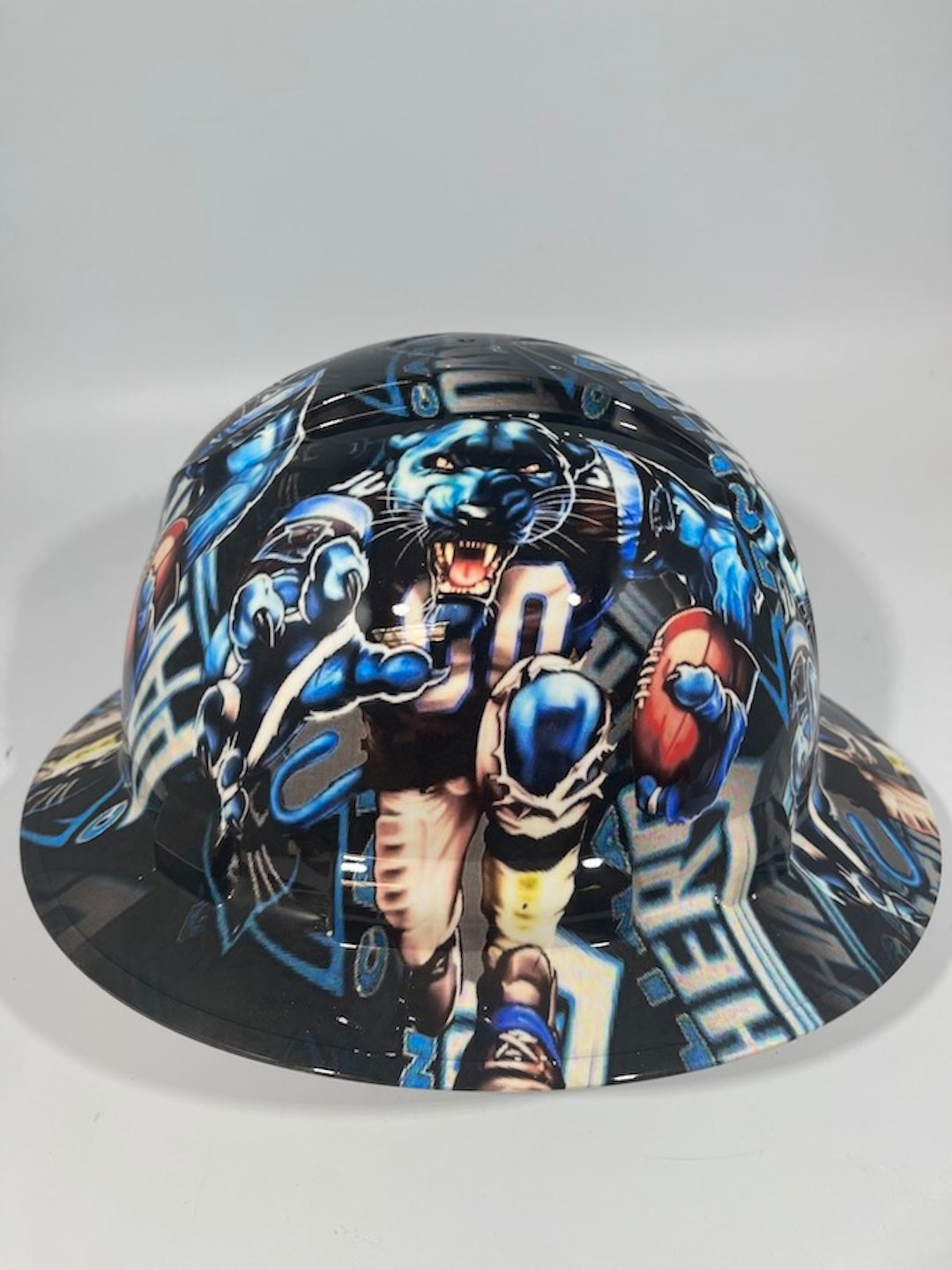 Full Brim Hard Hat Hydro Dipped CAROLINA PANTHERS