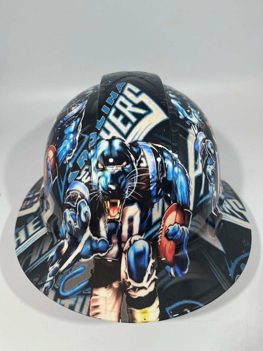 Full Brim Hard Hat Hydro Dipped CAROLINA PANTHERS
