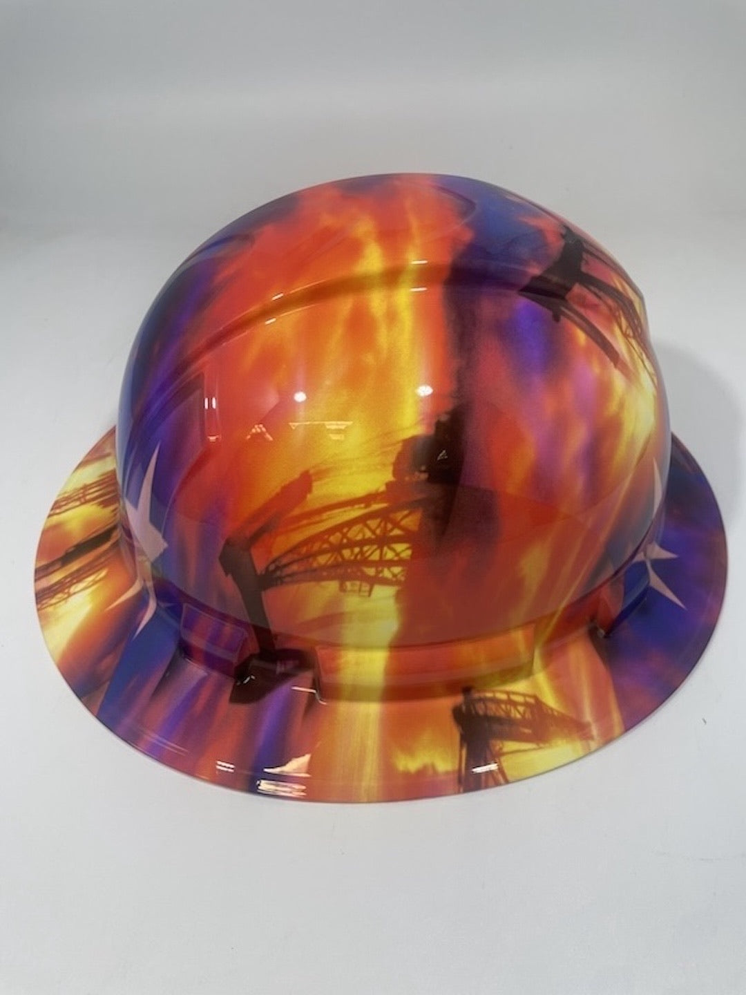 Full Brim Hard Hat Hydro Dipped Texas Flag Texas Sunset Oil Rigs