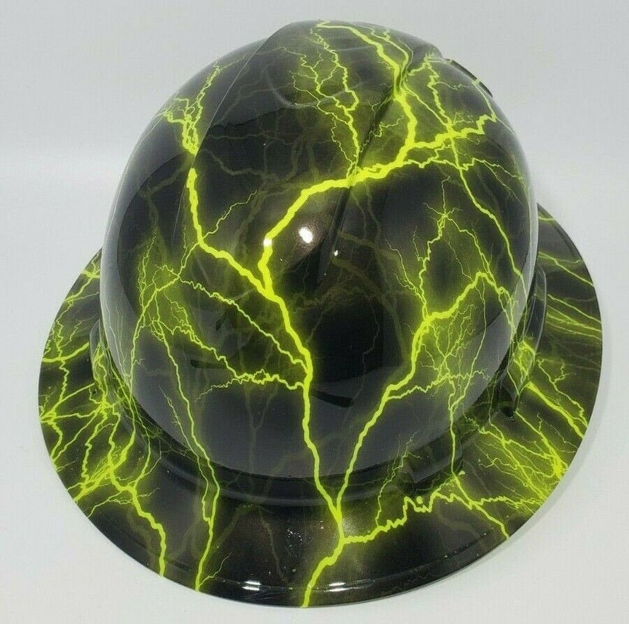 Full Brim Hard Hat Hydro Dipped Safety Green Lightning
