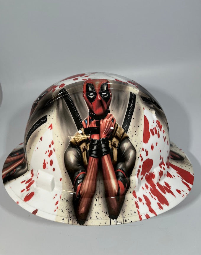Full Brim Hard Hat Hydro Dipped DEAD POOL CARNAGE BLOOD SPLATTER