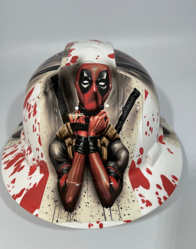 Full Brim Hard Hat Hydro Dipped DEAD POOL CARNAGE BLOOD SPLATTER