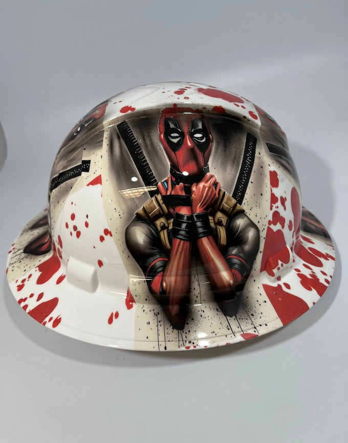 Full Brim Hard Hat Hydro Dipped DEAD POOL CARNAGE BLOOD SPLATTER