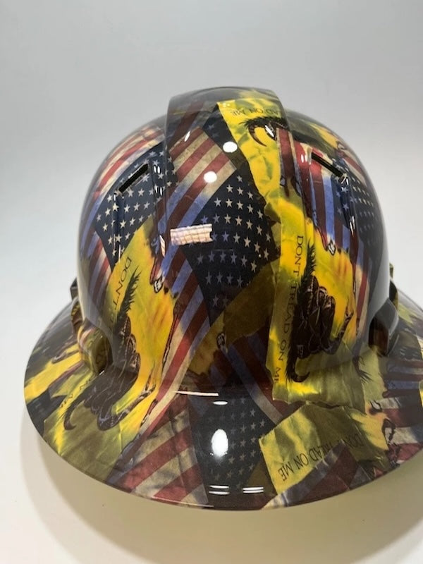 Full Brim Hard Hat Hydro Dipped DON'T TREAD ON ME GADSDEN USA FLAG