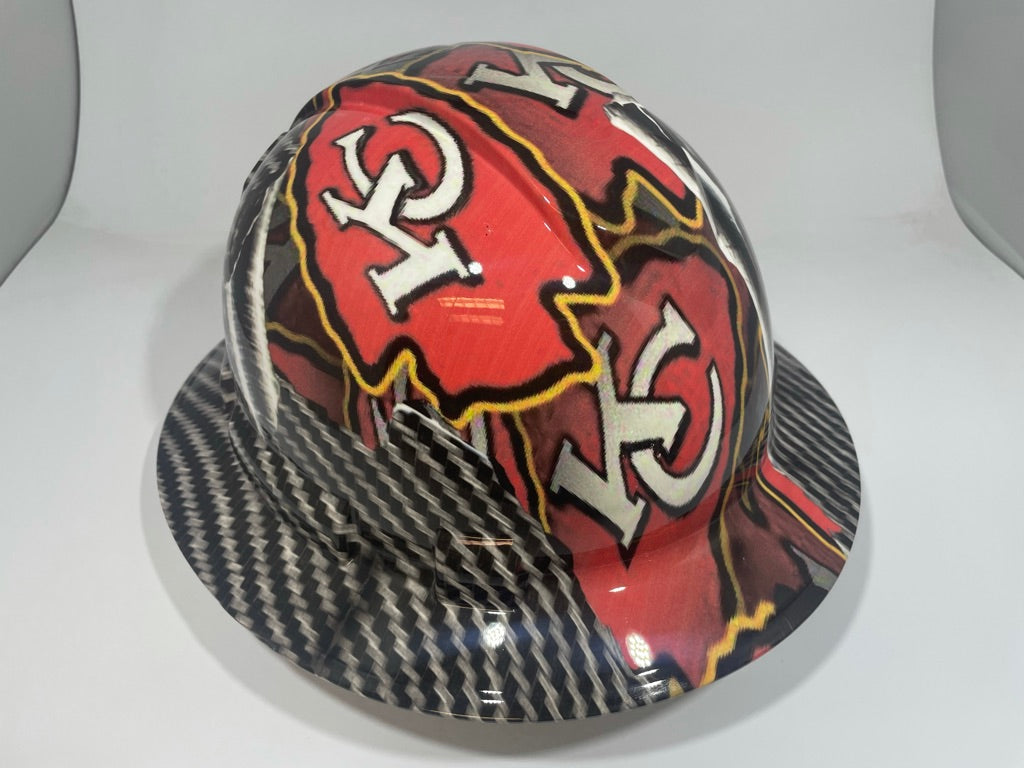 Full Brim Hard Hat Custom Hydro Dipped KANSAS CITY CHIEFS Carbon Fiber
