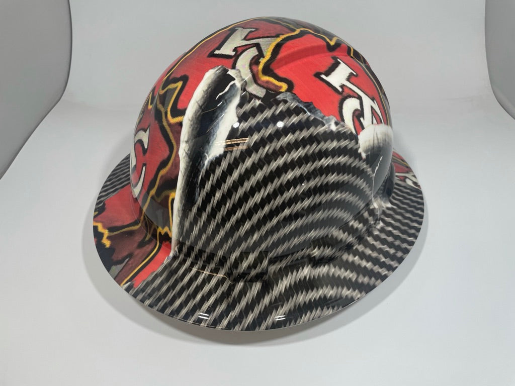 Full Brim Hard Hat Custom Hydro Dipped KANSAS CITY CHIEFS Carbon Fiber