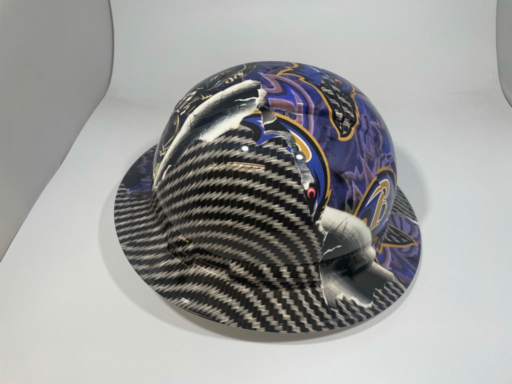 Full Brim Hard Hat Custom Hydro Dipped Ravens Carbon FIber