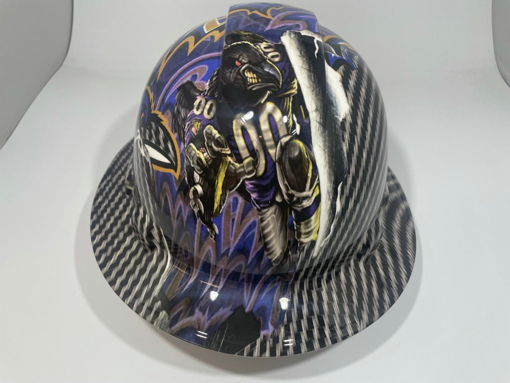 Full Brim Hard Hat Custom Hydro Dipped Ravens Carbon FIber