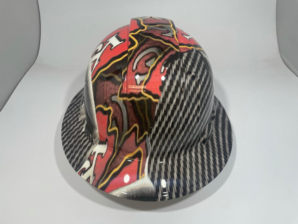 Full Brim Hard Hat Custom Hydro Dipped KANSAS CITY CHIEFS Carbon Fiber