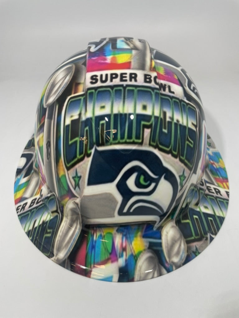 Full Brim Hard Hat Hydro Dipped Seahawks Super Bowl Champions