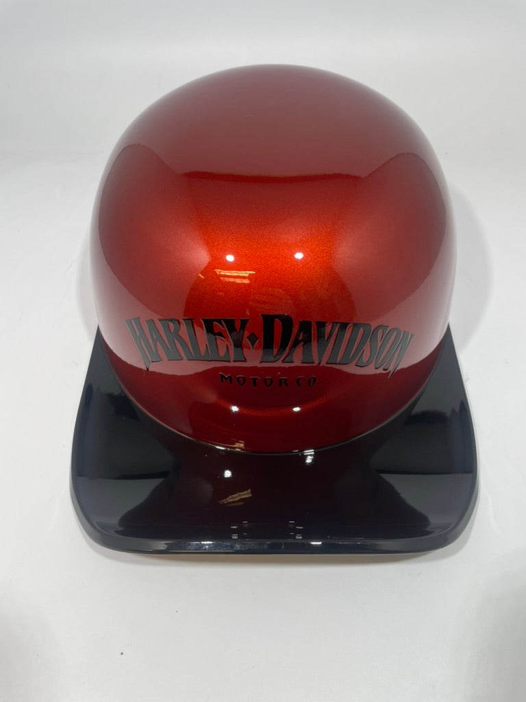 Baseball Cap Style Motorcycle Helmet Whiskey Fire w/Black Bill Bar & Shield
