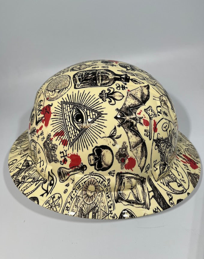 Full Brim Hard Hat Hydro Dipped FREE MASON ILLUMINATI