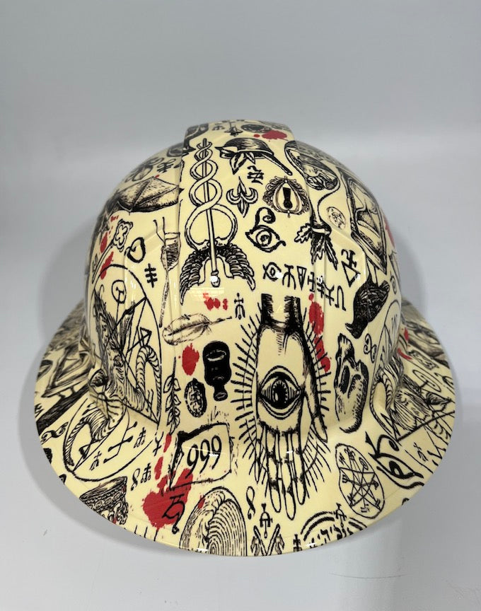 Full Brim Hard Hat Hydro Dipped FREE MASON ILLUMINATI