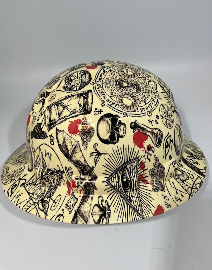 Full Brim Hard Hat Hydro Dipped FREE MASON ILLUMINATI