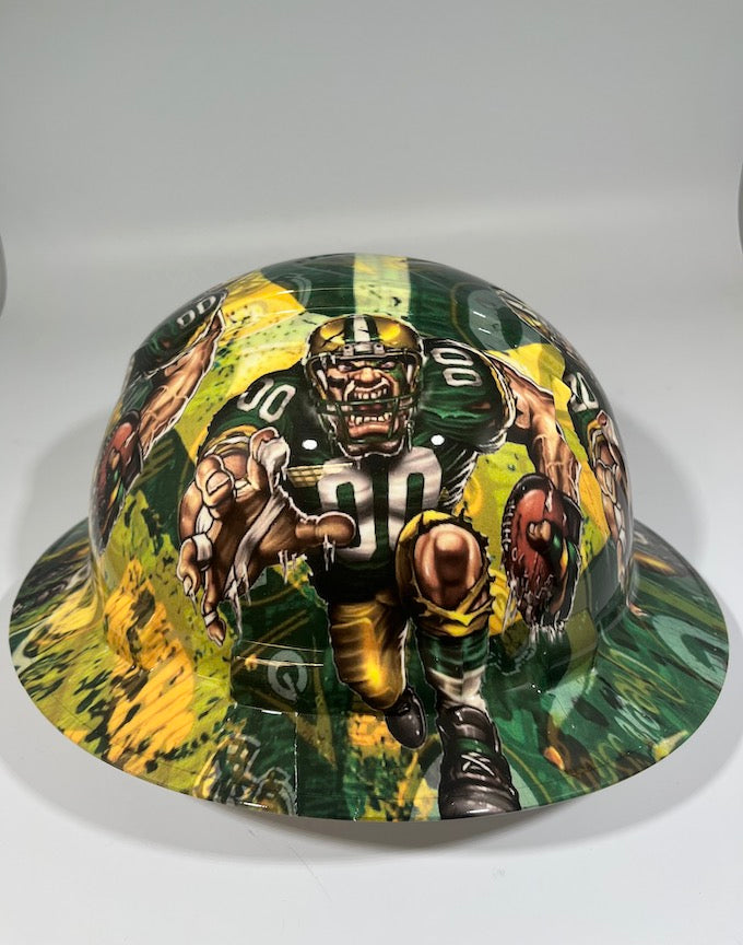 Full Brim Hard Hat Hydro Dipped Green Bay Packers Fat Head
