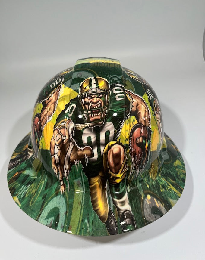 Full Brim Hard Hat Hydro Dipped Green Bay Packers Fat Head