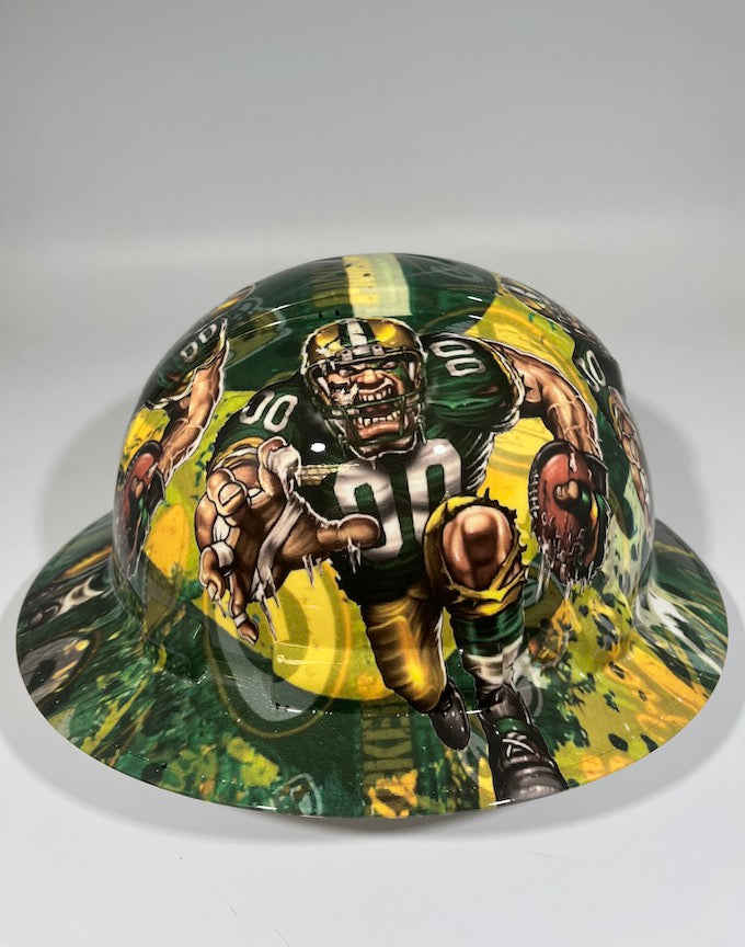 Full Brim Hard Hat Hydro Dipped Green Bay Packers Fat Head