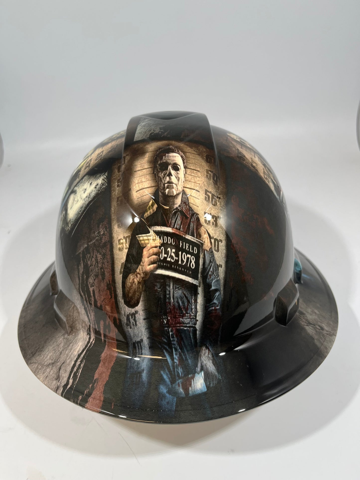 Full Brim Hard Hat Hydro Dipped HORROR CHARACTERS MUG SHOT