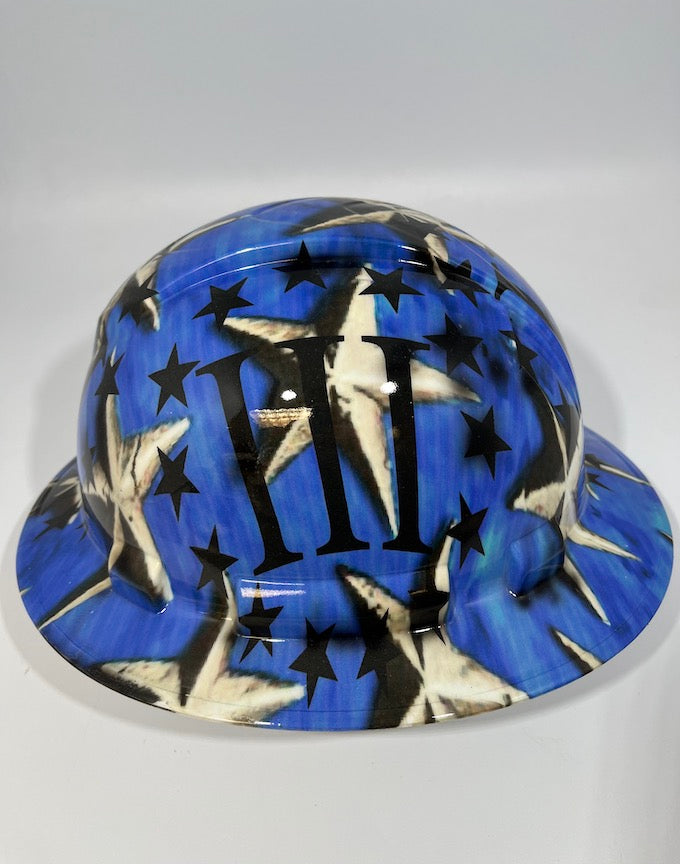 Full Brim Hard Hat Hydro Dipped IN 3 PERCENTEER LOGO PATRIOTIC STARS