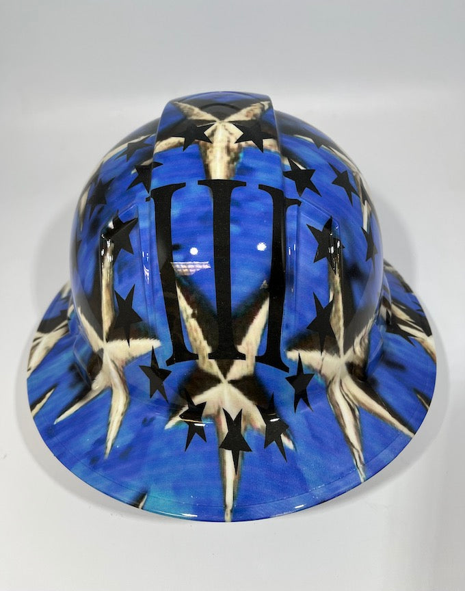 Full Brim Hard Hat Hydro Dipped IN 3 PERCENTEER LOGO PATRIOTIC STARS