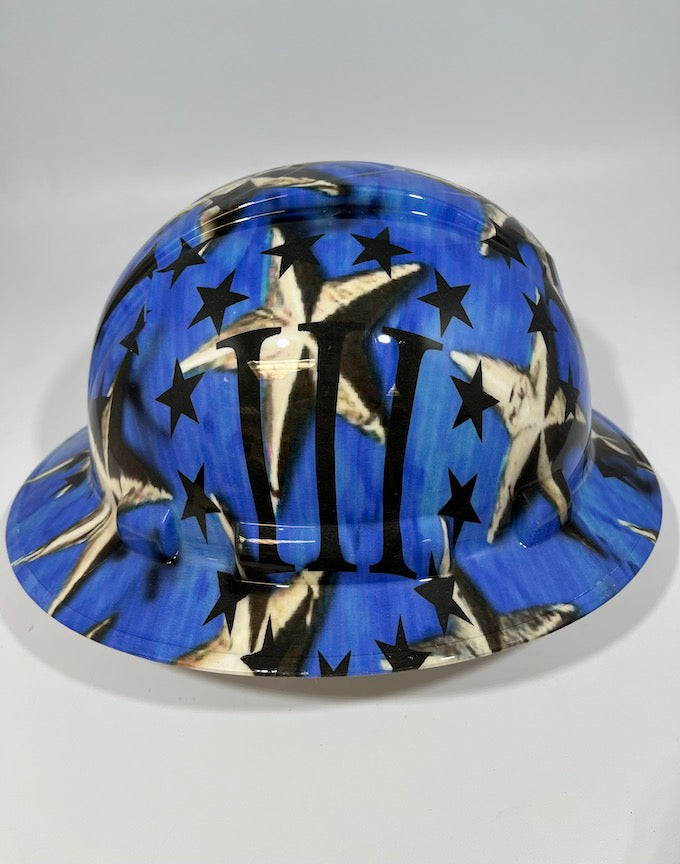 Full Brim Hard Hat Hydro Dipped IN 3 PERCENTEER LOGO PATRIOTIC STARS