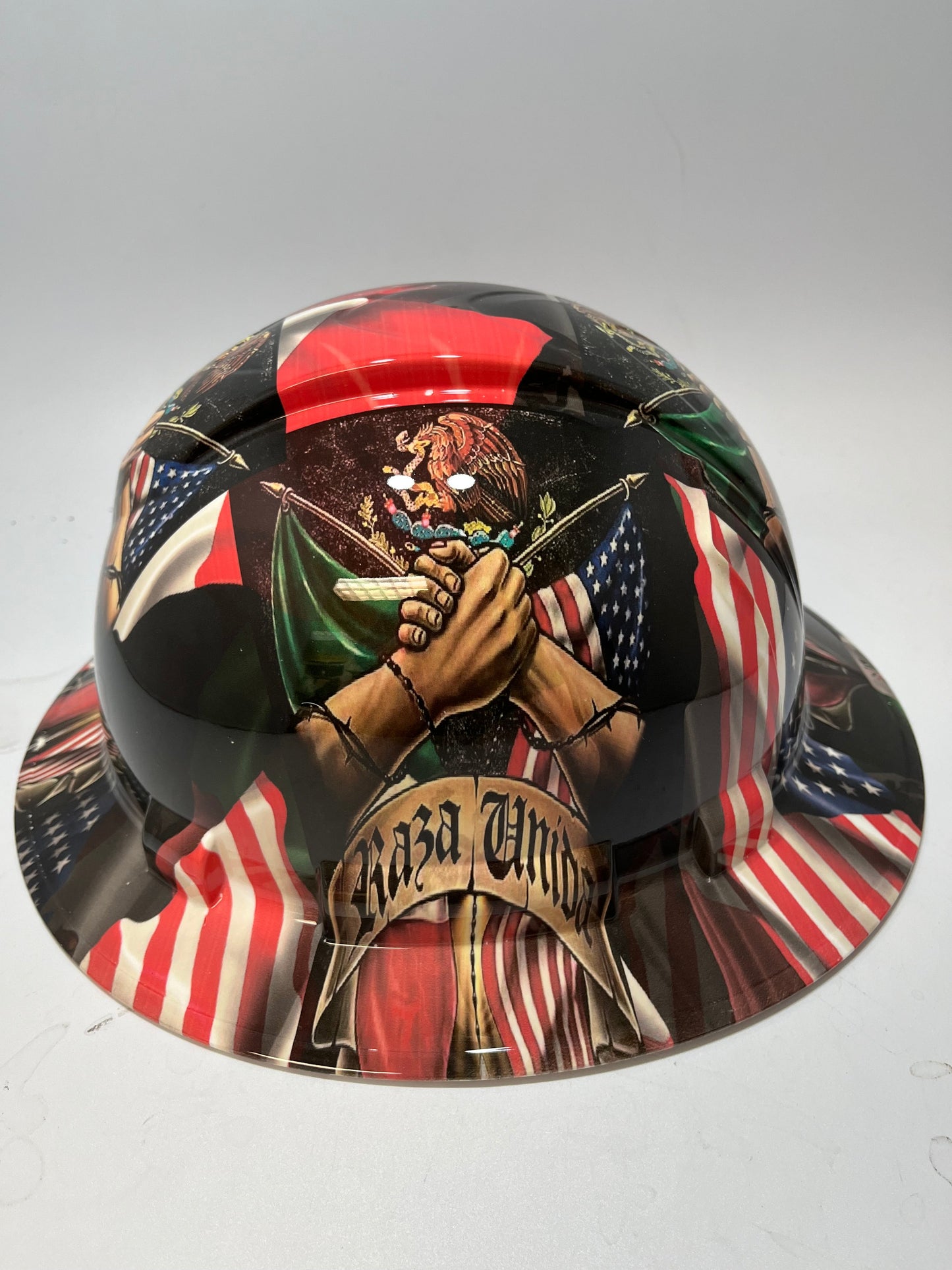 Full Brim Hard Hat Hydro Dipped MEXICAN AMERICAN UNITED RAZA UNIDA