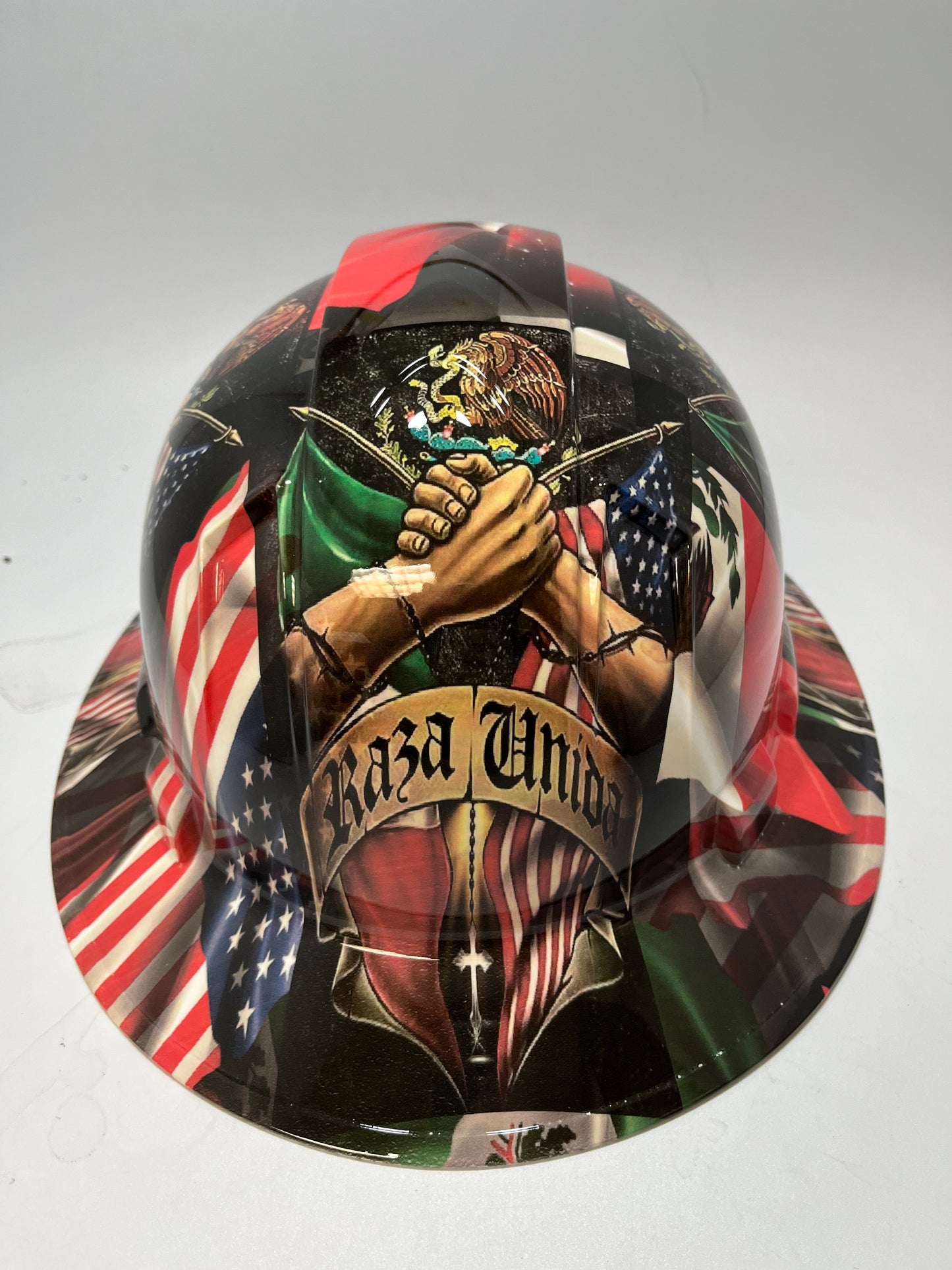 Full Brim Hard Hat Hydro Dipped MEXICAN AMERICAN UNITED RAZA UNIDA