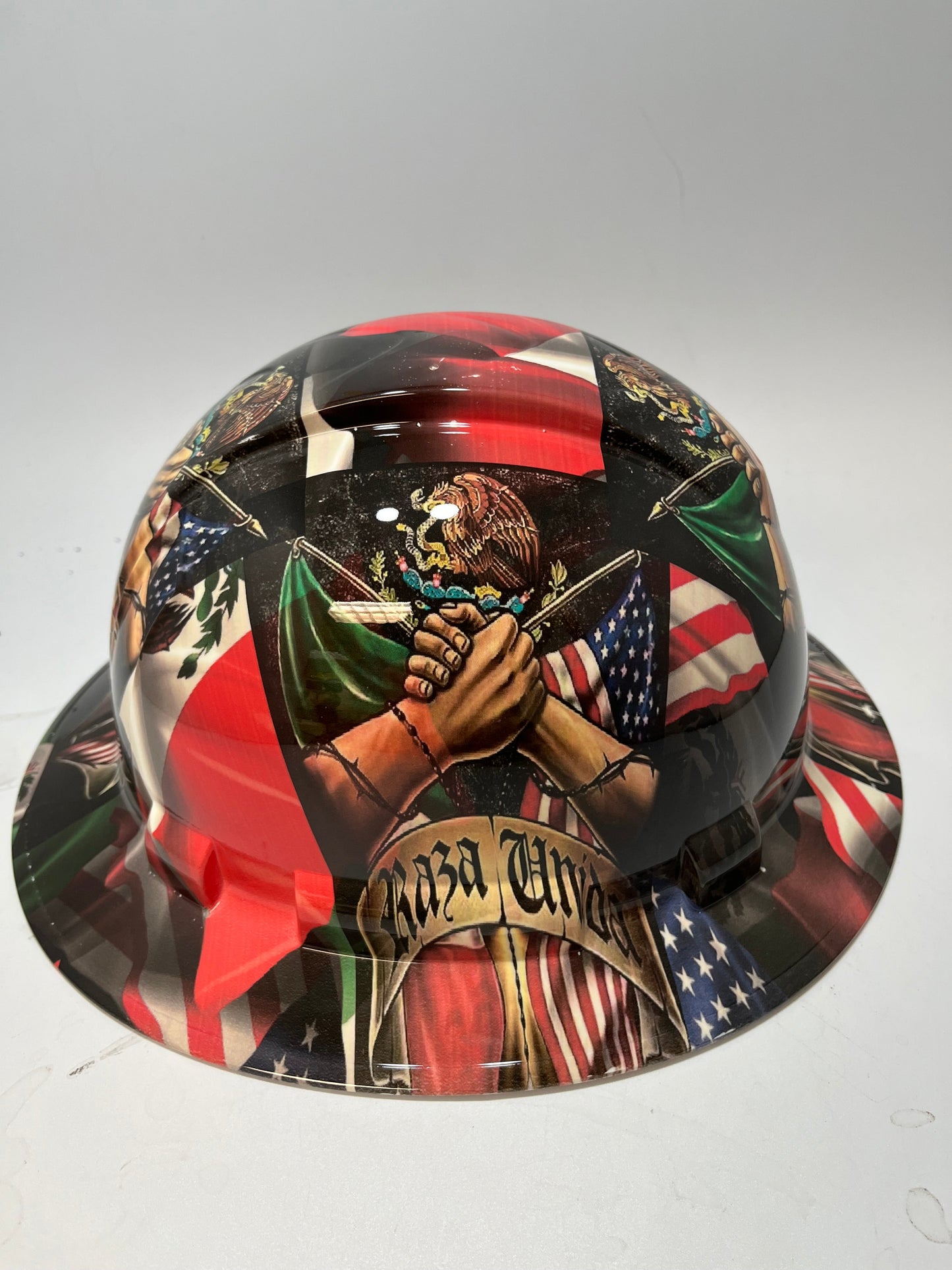 Full Brim Hard Hat Hydro Dipped MEXICAN AMERICAN UNITED RAZA UNIDA
