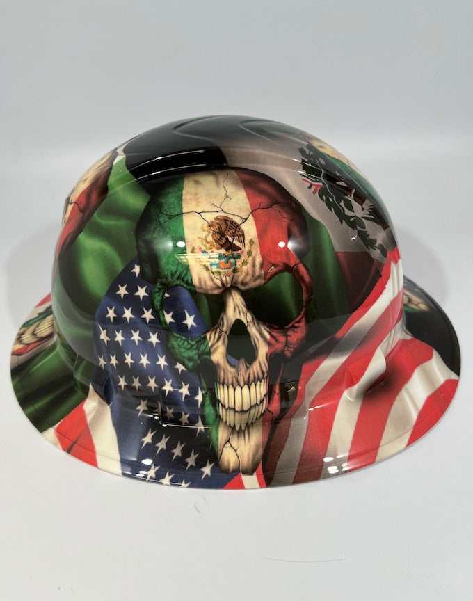 Full Brim Hard Hat Custom Hydro Dipped MEXICAN PUNISHER AMERICAN PRIDE