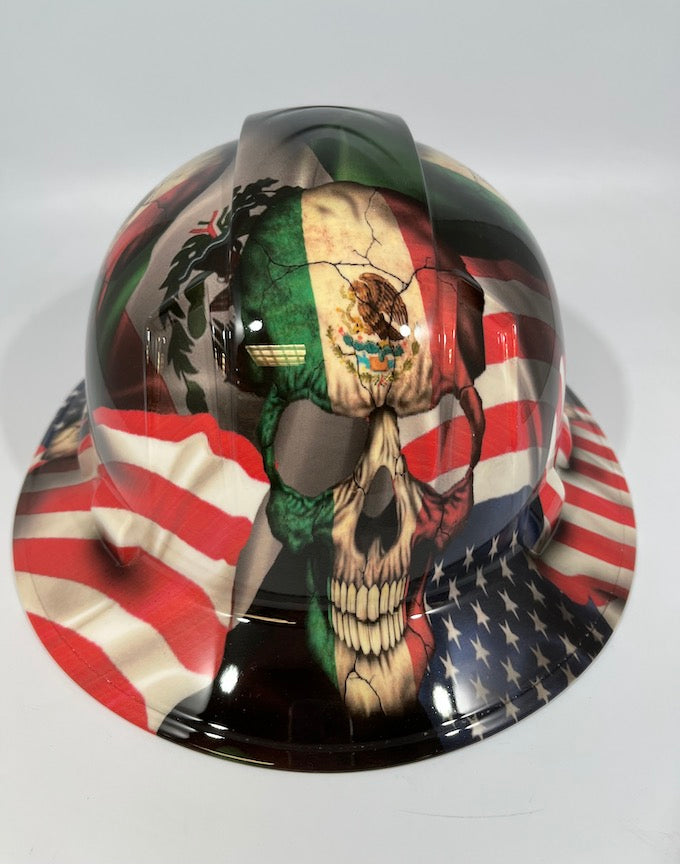 Full Brim Hard Hat Custom Hydro Dipped MEXICAN PUNISHER AMERICAN PRIDE
