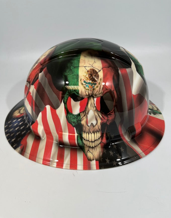 Full Brim Hard Hat Custom Hydro Dipped MEXICAN PUNISHER AMERICAN PRIDE