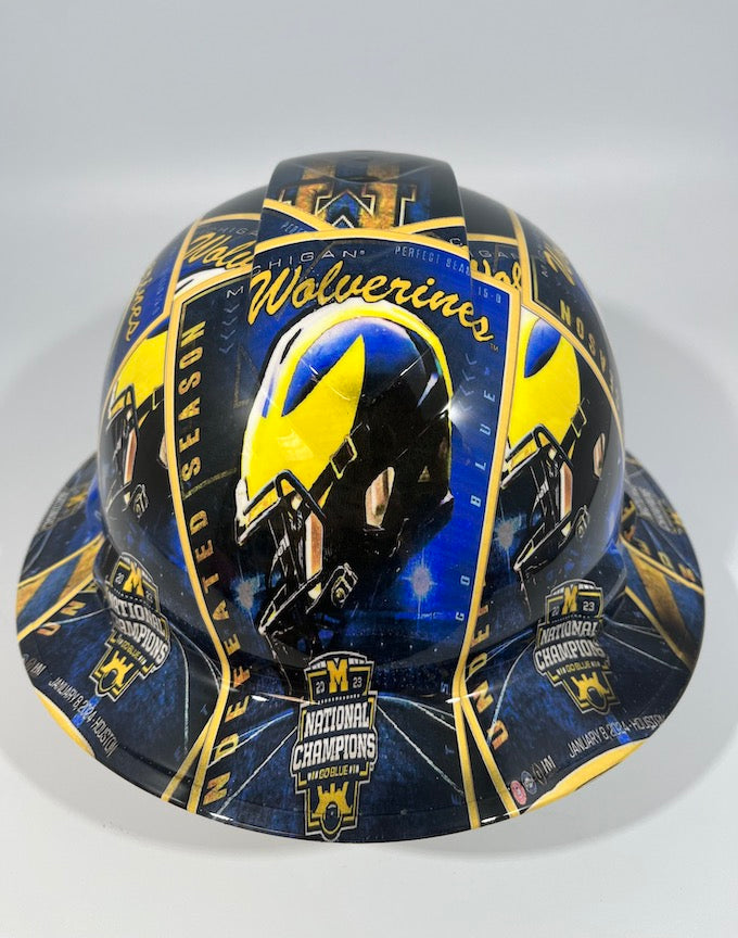 Full Brim Hard Hat Custom Hydro Dipped MICHIGAN WOLVERINES