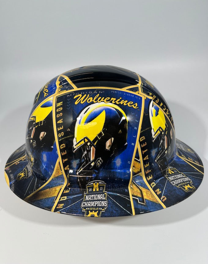 Full Brim Hard Hat Custom Hydro Dipped MICHIGAN WOLVERINES