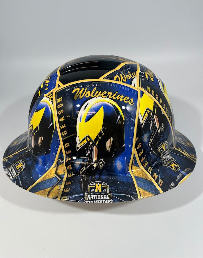 Full Brim Hard Hat Custom Hydro Dipped MICHIGAN WOLVERINES