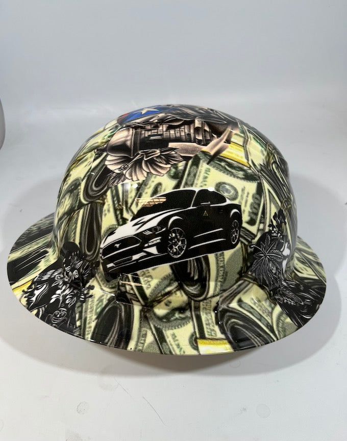 Full Brim Hard Hat Hydro Dipped DIRTY HANDS STICKER BOMB