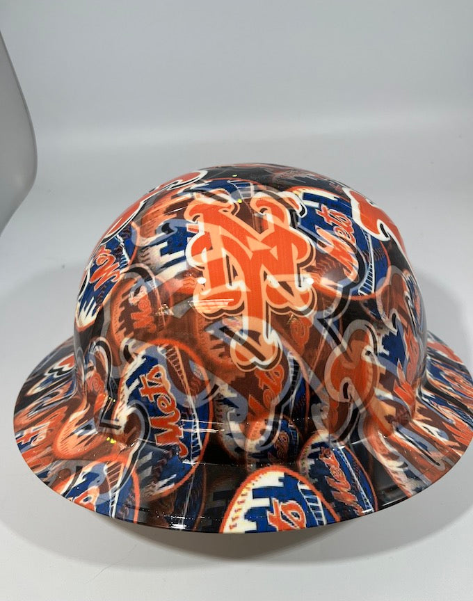 Full Brim Hard Hat Hydro Dipped NEW YORK METS