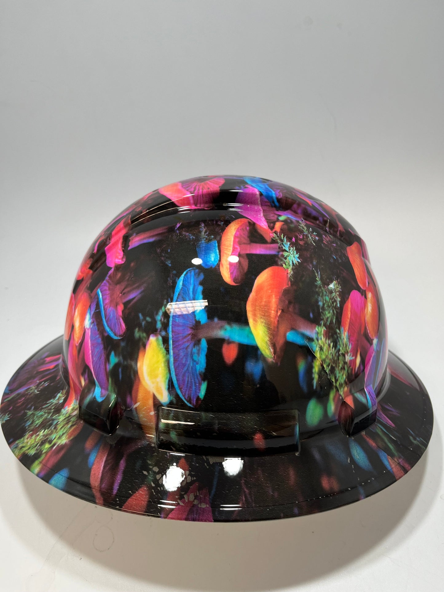 Full Brim Hard Hat Hydro Dipped PSYCHEDELIC NEON TRIPPY MUSHROOMS