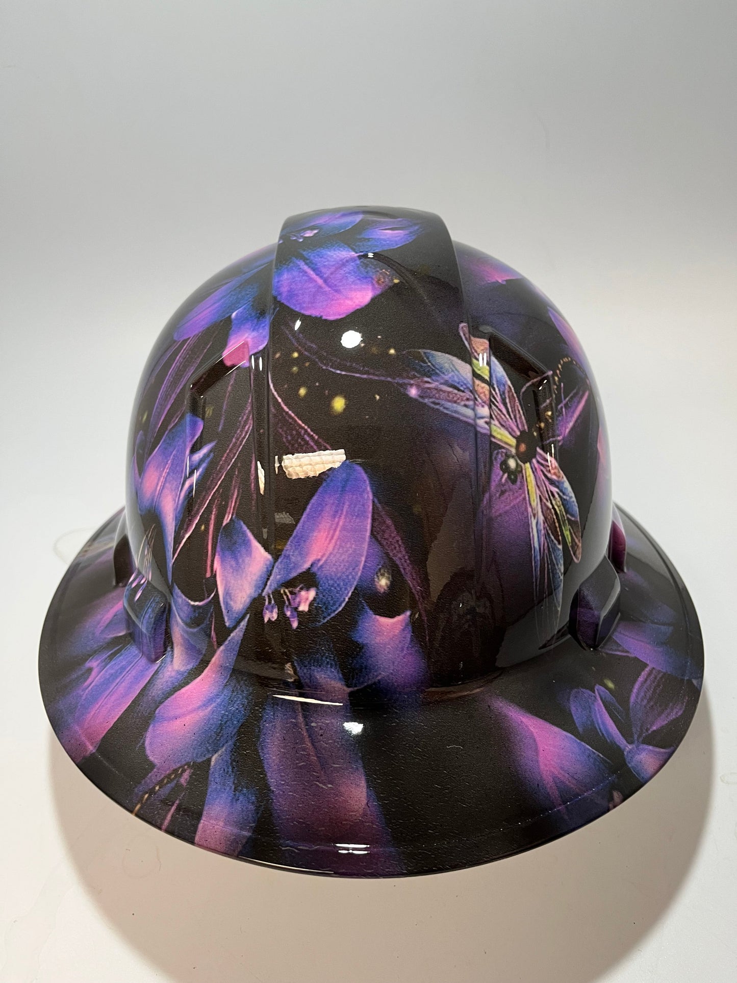 Full Brim Hard Hat Hydro Dipped PURPLE DRAGONFLY