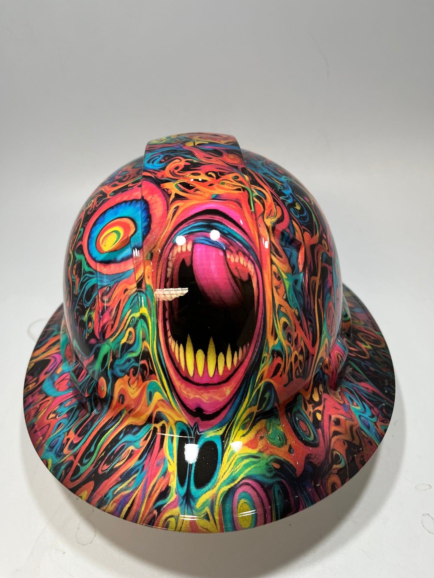 Full Brim Hard Hat Hydro Dipped PSYCHEDELIC SCREAMING DEMON